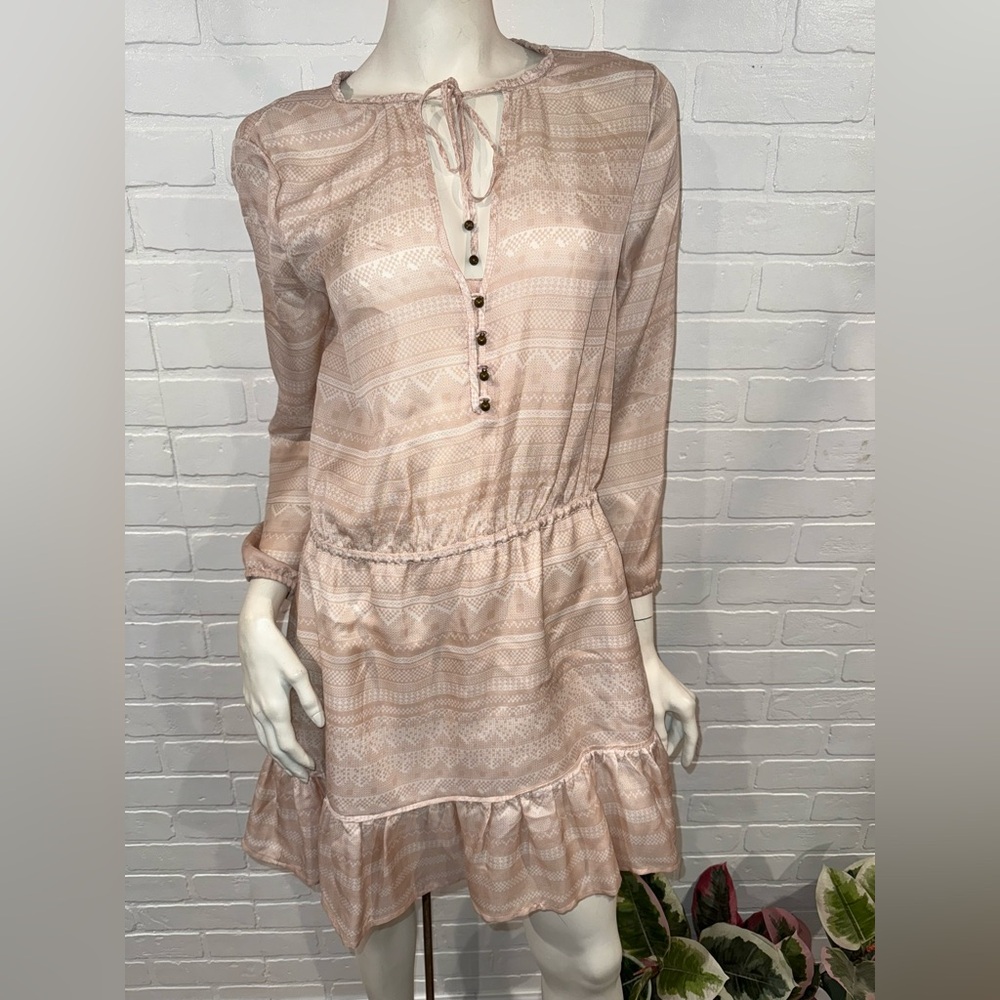 Veronica Beard 100% Silk Blush and Ivory Long Sleeve Dress